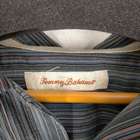 トミーバハマ Tommy Bahama 100%シルク マルチストライプ アロハシャツ メンズ JPN:L