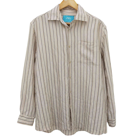 ザラ ZARA Cutie Chaos レーヨン混 ストライプ ロングスリーブシャツ メンズ import:S
