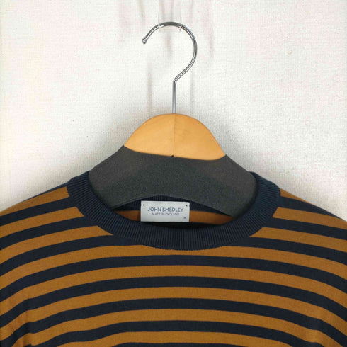 ジョンスメドレー JOHN SMEDLEY イングランド製 ボーダー柄 コットン クルーネック 半袖ニット レディース import:M