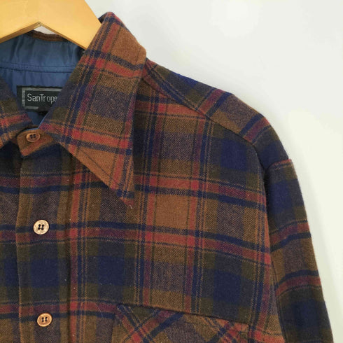 SanTropez 襟芯 タータンチェック ウールナイロンシャツ メンズ import:L