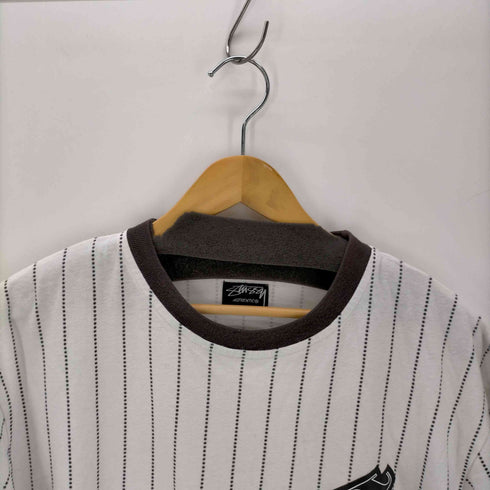 ステューシー Stussy 00S ロゴプリント ストライプ柄 半袖ベースボールシャツ メンズ import:L