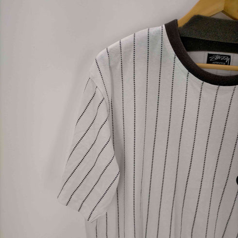 ステューシー Stussy 00S ロゴプリント ストライプ柄 半袖ベースボールシャツ メンズ import:L