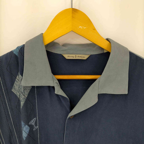 トミーバハマ Tommy Bahama ダイヤ柄 シルク100% 開襟シャツ ウッドボタン メンズ import:L