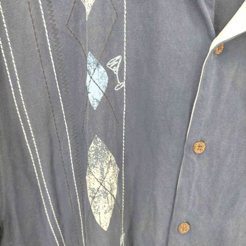 トミーバハマ Tommy Bahama ダイヤ柄 シルク100% 開襟シャツ ウッドボタン メンズ import:L