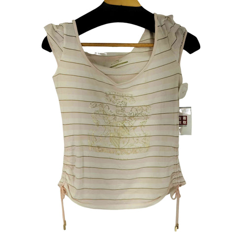 バーバリーブルーレーベル BURBERRY BLUE LABEL ボーダー フロントプリント S/S Tシャツ サイドシャーリング レディース EUR:38