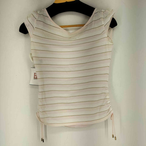 バーバリーブルーレーベル BURBERRY BLUE LABEL ボーダー フロントプリント S/S Tシャツ サイドシャーリング レディース EUR:38