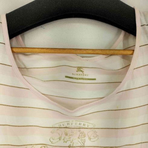 バーバリーブルーレーベル BURBERRY BLUE LABEL ボーダー フロントプリント S/S Tシャツ サイドシャーリング レディース EUR:38