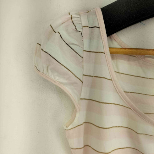 バーバリーブルーレーベル BURBERRY BLUE LABEL ボーダー フロントプリント S/S Tシャツ サイドシャーリング レディース EUR:38