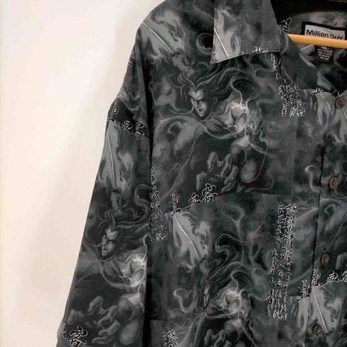 MILLION GUY 漢字 キャラクタープリント 開襟シャツ メンズ import:XXL