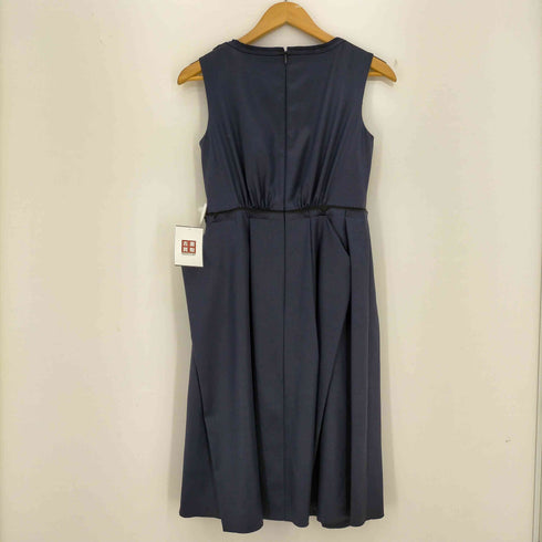 ランバンオンブルー LANVIN en Bleu フリルプリーツイレギュラーサテンノースリーブワンピース レディース 36