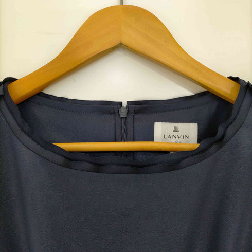 ランバンオンブルー LANVIN en Bleu フリルプリーツイレギュラーサテンノースリーブワンピース レディース 36