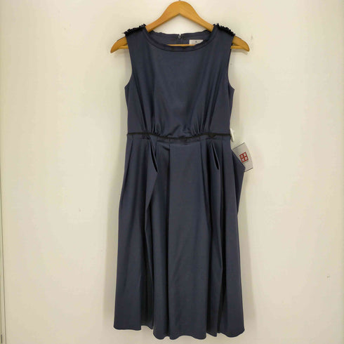 ランバンオンブルー LANVIN en Bleu フリルプリーツイレギュラーサテンノースリーブワンピース レディース 36