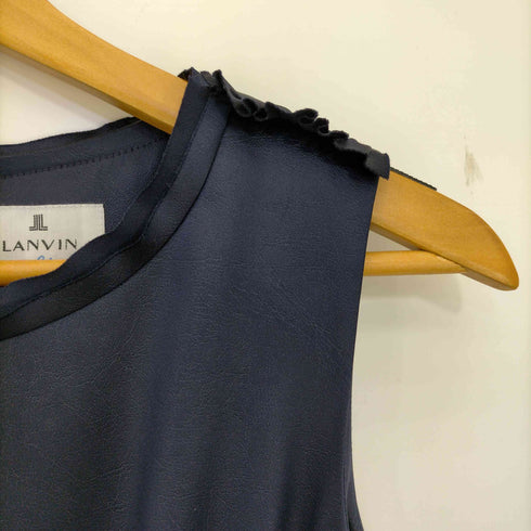 ランバンオンブルー LANVIN en Bleu フリルプリーツイレギュラーサテンノースリーブワンピース レディース 36