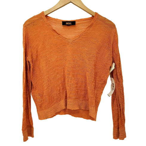 ディーゼル DIESEL Y2K ショート丈クラッシュVネックコットンニット ダメージニット レイヤードトップス レディース