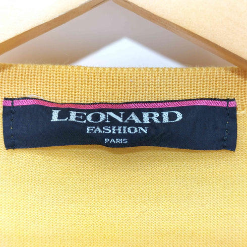 レオナール LEONARD 袖装飾クルーネックウールカーディガン メタルバーツ ラインストーン カシミヤ混 シルク混 レディース JPN:L