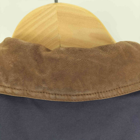 エディーバウアー Eddie Bauer 90S 白タグ GOOSE DOWN 襟レザー 切替 裏地キルティング ダウン ハンティングジャケット メンズ import:XL