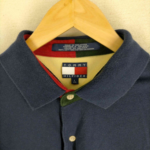 トミーヒルフィガー TOMMY HILFIGER フラッグタグ エンブレム刺繍 ボーダー柄 半袖鹿の子ポロシャツ メンズ import:L