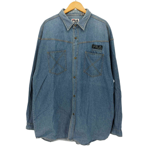 フィラ FILA ショルダー ロゴ ライン スナップボタン デニム L/S シャツ メンズ JPN:XL