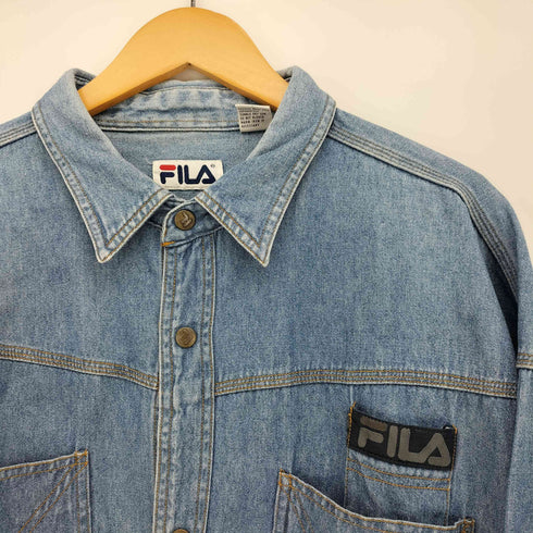 フィラ FILA ショルダー ロゴ ライン スナップボタン デニム L/S シャツ メンズ JPN:XL