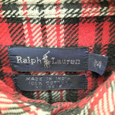 ラルフローレン RALPH LAUREN インド製 ポニー 刺繍 チェック B.D ネル シャツ メンズ import:M