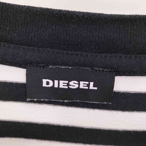 ディーゼル DIESEL SUPRIOR ロゴワッペン ダメージ加工 ボーダー柄 コットン S/S Tシャツ メンズ JPN:M