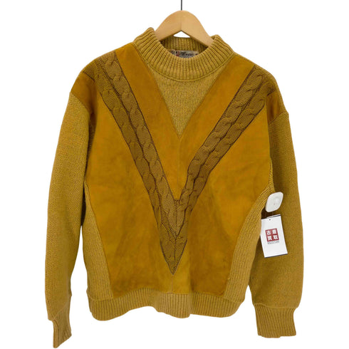 60S-70S スウェード切り替え モックネックウールニット レディース JPN:M