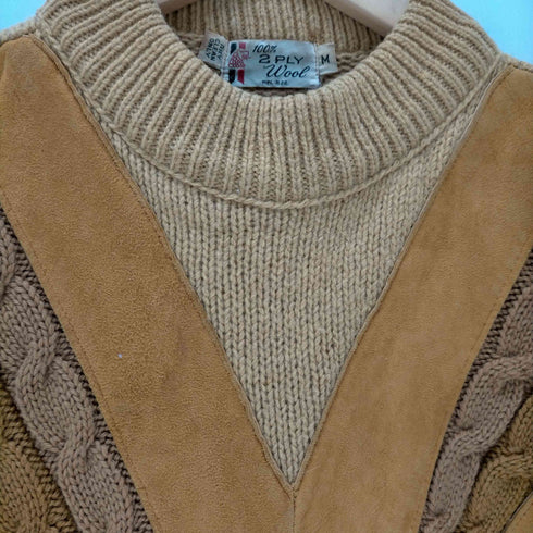 60S-70S スウェード切り替え モックネックウールニット レディース JPN:M