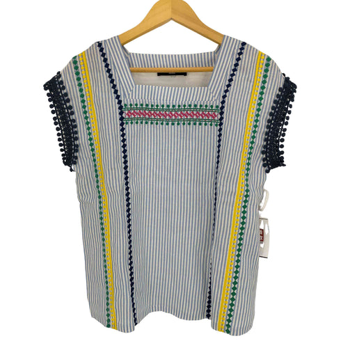 ウィークエンドマックスマーラ Weekend Max Mara ラウンドネック ストライプ 刺繍 ノースリーブブラウス レディース import:S