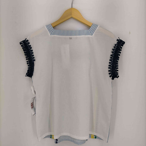 ウィークエンドマックスマーラ Weekend Max Mara ラウンドネック ストライプ 刺繍 ノースリーブブラウス レディース import:S