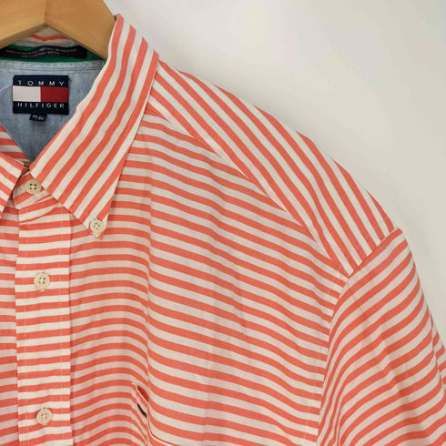 トミーヒルフィガー TOMMY HILFIGER ロゴ刺繍 ボタンダウンボーダーシャツ メンズ import:XL