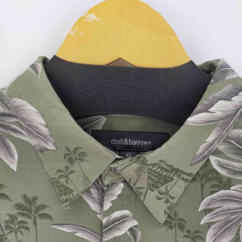 クラフトアンドバロー Croft&Barrow リーフ柄 レーヨンシャツ S/S メンズ JPN:XL