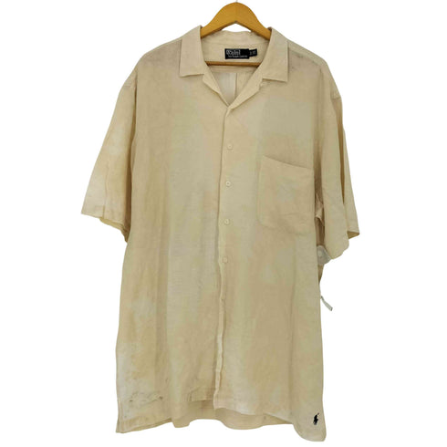 ポロラルフローレン POLO RALPH LAUREN リネンシルク 裾ポニー ブリーチ加工 マダラ オープンカラーシャツ メンズ import:XL
