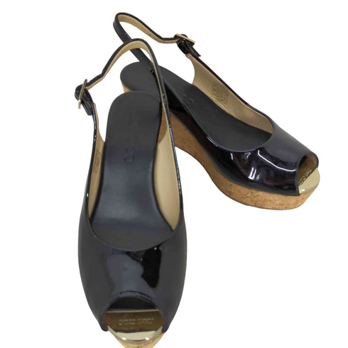 ジミーチュウ JIMMY CHOO PRAISE パテント スリングバック コルクウェッジ レディース EUR:37