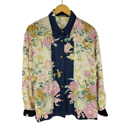SANMARJNO 花柄 金ボタン L/S シルク シャツ レディース JPN:9号