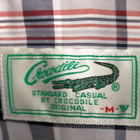 クロコダイル crocodile ロゴ刺繍 チェック柄 ハーフボタン 半袖シャツ メンズ JPN:M