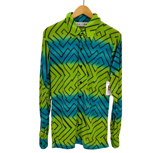 HUKAP L/S ジオメトリック柄ナイロンシャツ メンズ JPN:L