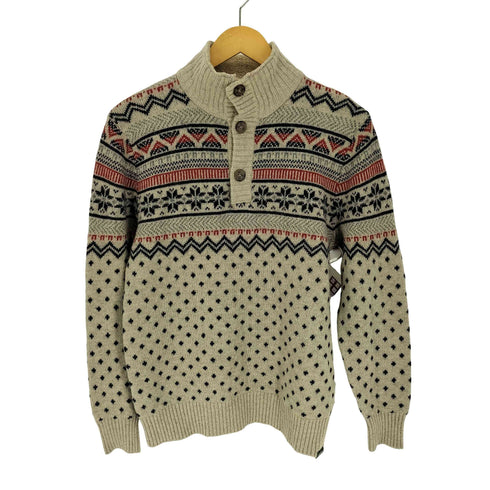 エディーバウアー Eddie Bauer ノルディック柄 襟裏ボア ネックボタン ニット メンズ import:S