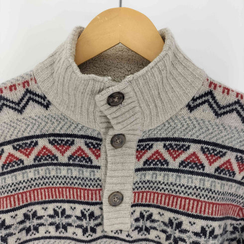 エディーバウアー Eddie Bauer ノルディック柄 襟裏ボア ネックボタン ニット メンズ import:S
