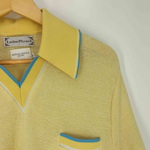 Lucien Piccard 70s ヘムライン ポリシアーニットポロシャツ メンズ import:L