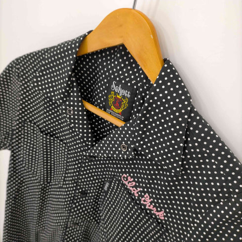 ショット Schott ドット柄 コットン ワンポイント刺繍 S/S 開襟シャツ レディース JPN:S