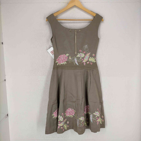 シンシアローリー Cynthia Rowley リネン混ノースリーブ刺繍ワンピース レディース