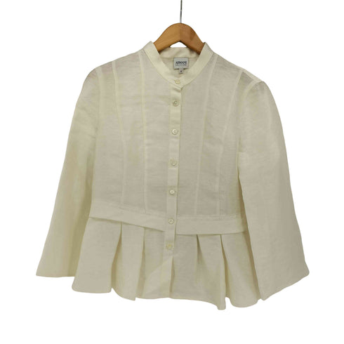 アルマーニコレツィオーニ ARMANI COLLEZIONI リネン シルク ギャザー ティアード ノーカラージャケット レディース EUR:42