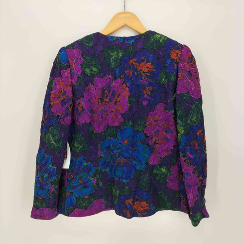ハナエモリ HANAE MORI フランス製 シルク混 花柄 ノーカラージャケット レディース FR:38