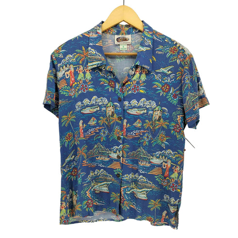 レインスプーナー Reyn Spooner 90S ART OF EDDY Y ハワイ製 総柄 アロハシャツ レディース JPN:S