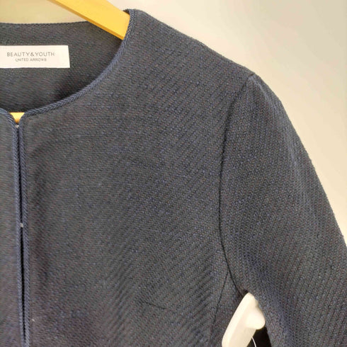 ビューティーアンドユースユナイテッドアローズ BEAUTY & YOUTH UNITED ARROWS ミックスツイード ツイル 9分袖 ノーカラージャケット レディース JPN:M