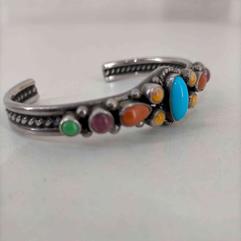 ナバホ NAVAJO BONECUTTERS ALBERT JAKE作 STERRING刻印 ターコイズ スタンプワーク バングル メンズ