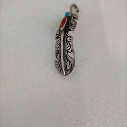 ナバホ NAVAJO 925刻印 ターコイズ コーラル フェザー ペンダントトップ メンズ