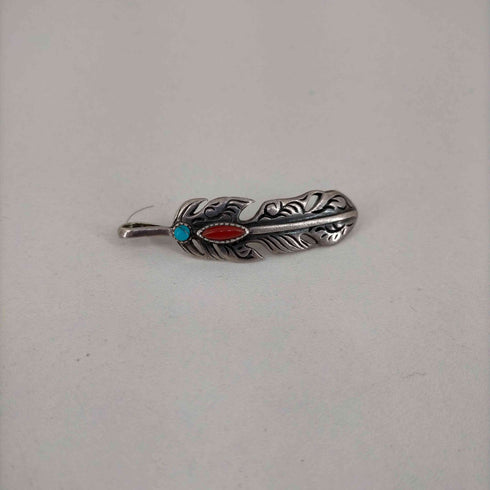 ナバホ NAVAJO 925刻印 ターコイズ コーラル フェザー ペンダントトップ メンズ