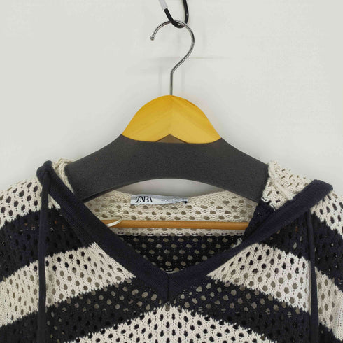 ザラ ZARA HOODED KNIT SWEATER WITH STRIPES Square One クロップドサマーニットフーディー レディース import:M