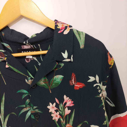 パクサン PACSUN 00S 花モチーフプリント オープンカラーシャツ メンズ M